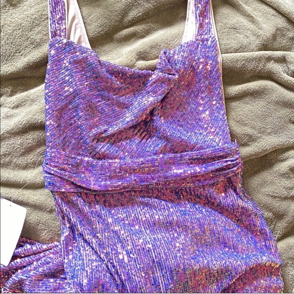 Free People Embellished Sequin Dress W Slit V Back - Picture 5 of 5